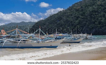 Similar – Image, Stock Photo Sandy seashore near hill with houses under cloudy sky