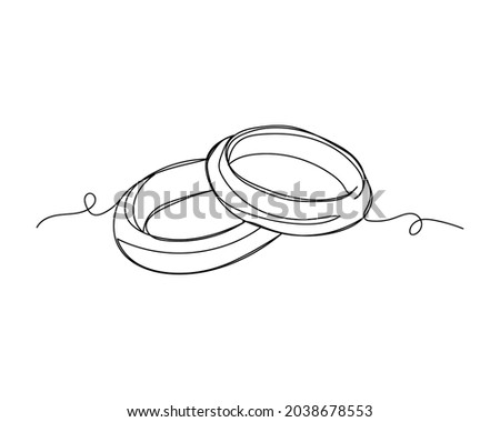 Continuous one line drawing of elegant wedding ring icon in silhouette on a white background. Linear stylized. Foto d'archivio © 