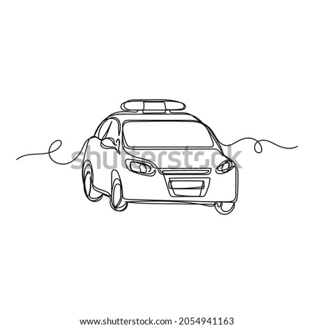 Continuous one line drawing of military police car in silhouette on a white background. Linear stylized.