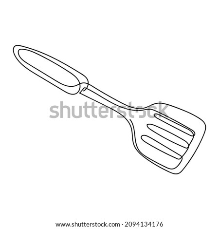 Continuous one simple single line drawing of kitchen spatula icon in silhouette on a white background. Linear stylized. Foto stock © 