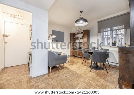 Image, Stock Photo Room (ground floor) with small window and curtains