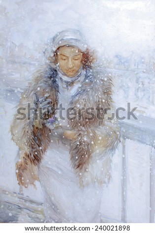 watercolor painting, woman winter