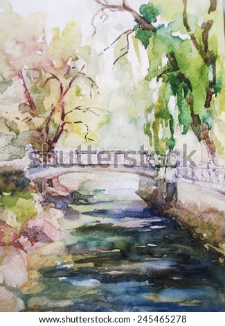 painting on canvas - bridge in the forest