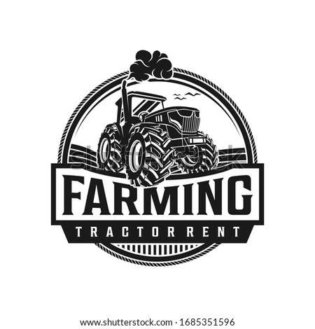 Tractor farming logo vehicle heavy equipment silhouette.