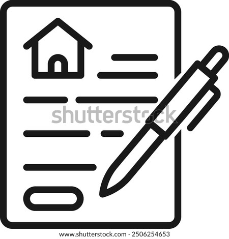 Render icon vector illustration of house with contract papers icon for signature, real estate property investment, mortgage and leasing