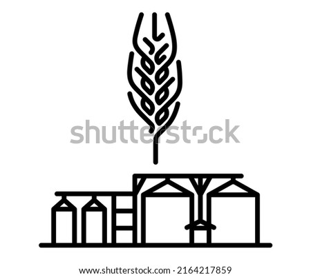 Ear of wheat with silos vector line icon, concept of grain storage vector illustration supply chain
