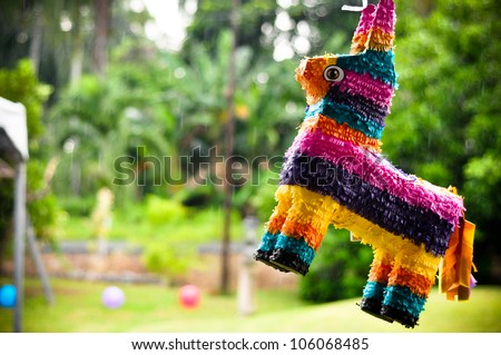 Rainbow colored donkey pinata
