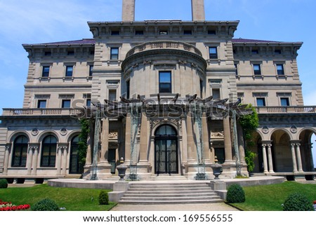 Breakers, built by Cornelius Vanderbilt of the Gilded Age, as seen on the Cliff Walk, Cliffside Mansions of Newport Rhode Island