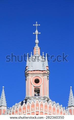 Detail of the bell tower of the church of the Nativity of St. John the Baptist (Cesme), Russia, St. Petersburg, 1770