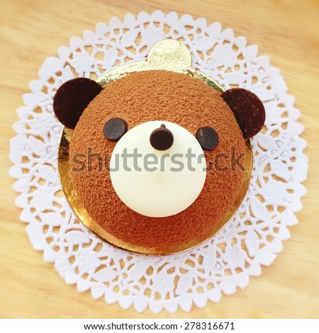 Teddy Bear Chocolate Moose Cake, Top View, Selective Focus