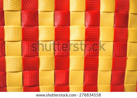 Texture of Yellow & Red Plastic Weaving for Basket, made from Plastic Strip, Pattern, Background
