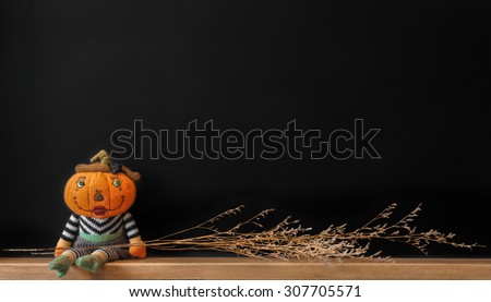 Pumpkin Plush Doll with Chalk Black Board, for Halloween Background, Wallpaper [Original Collection]