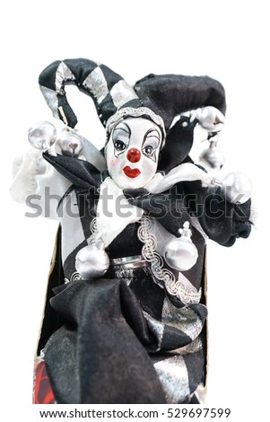 harlequin doll isolated on a white background, clown doll in black and white harlequin Foto d'archivio © 