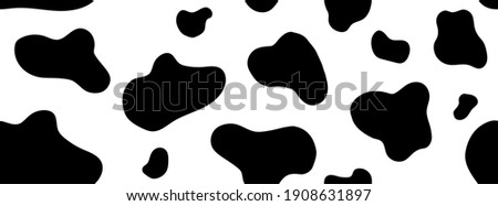 Cow seamless pattern. Vector long abstract background with repeated hand drawn black stains on a white background. Monochrome texture