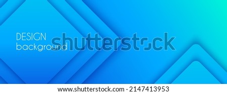 Blue gradient vector long banner. Business minimal abstract background with 3D rhombus and copy space for text. Social media header, web baner