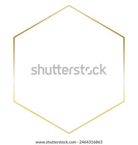 Golden hexagon frame. Vector outline thin aesthetic geometric shine border for invitations design