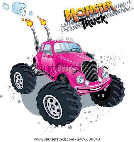 Monster truck cartoon art, kids style vector illustration