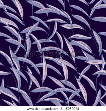 seamless pattern of narrow leaves and grass in violet colors swaying in the wind