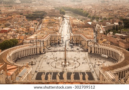 Rome, Italy. Famous Saint Peter\'s Square in Vatican and aerial view of the city.