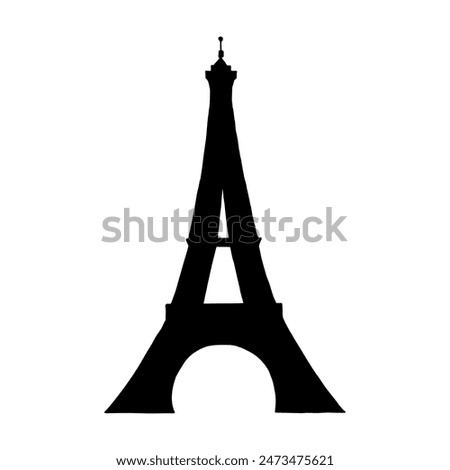 Black silhouette of Eiffel Tower vector hand drawn illustration. Symbol of Paris. Vintage drawing painted by inks for icon, logo or design