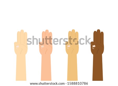 Vector illustration of hands gesturing a three finger like a symbolic for something