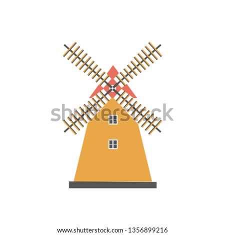 Windmill traditional rural wind energy isolated, mill farm power ecology watermill vector illustration, Alternative energy generation windmill turbin, Electricity generator propeller agriculture tower