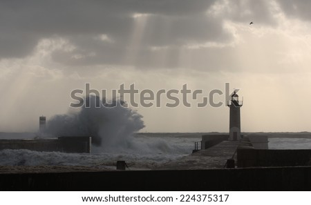 Storm waves over the Lighthouse, Portugal