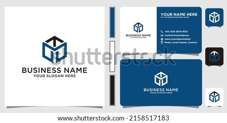 Initials Letters TM Hexo Blue Modern Abstract Monogram Logo Design with Business Card Template