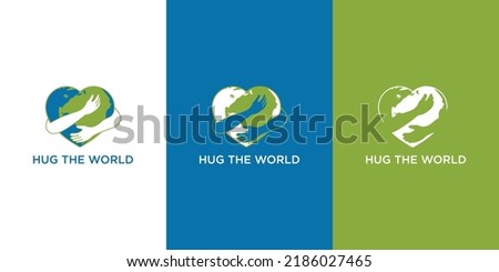 Hugging Earth in heart shape, hands holding Earth. Save our planet. World Environment day or Earth day concept. Vector illustration