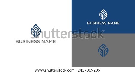 Initial letter F C or C F logo template with modern geometric leaf line art illustration on flat design monogram symbol