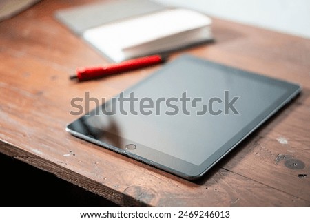 Similar – Image, Stock Photo closed notebook and wooden blue pencil