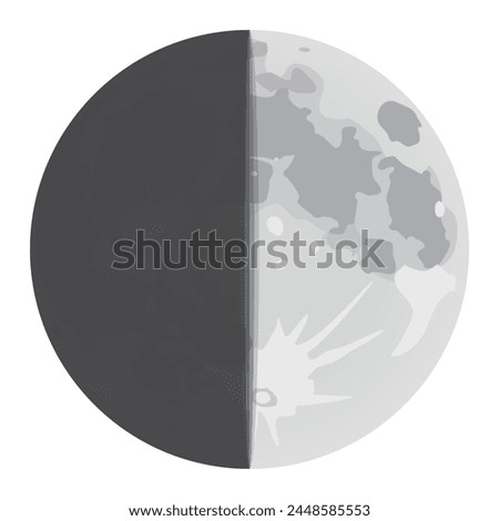Waxing moon. First quarter moon. Half moon. Vector illustration.