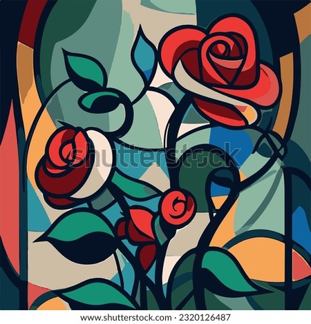 Picasso style red roses poly, abstract art, wall painting