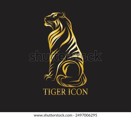 Tiger logo emblem template mascot symbol for business or shirt design isolated on black background. Head tiger vector illustration. Tiger logo design. Gold. Icon. Wild life. Animal. Tattoo sign.