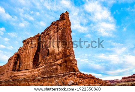 Red rock mountain in canyon desert. Mountain red rock high. High red rock in canyon. Red rock canyon rocks