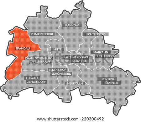 Map of Berlin districts. Focus on district Spandau. Other districts are identified by name also.