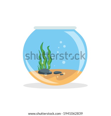  Empty fishbowl with water isolated on white background. Fishbowl aquarium in flat style. Vector stock