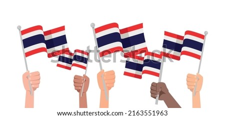 Hands with thailand flag isolated on white background. Vector stock	