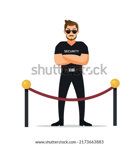 Man security guard of night club. Security man isolated on white background. Vector stock.