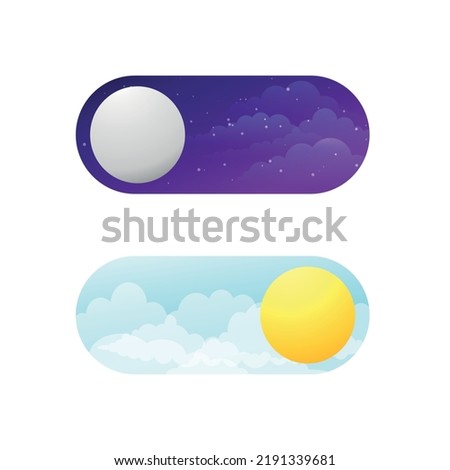 Day and night mode switcher isolated on white background. On Off Switch Element.  Switch to dark or light mode. Vector stock