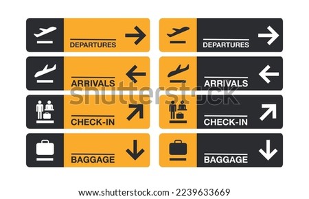 Airport sign isolated on white background. Airport board airline sign, departures, arrivals, check in, baggage information. Vector stock	