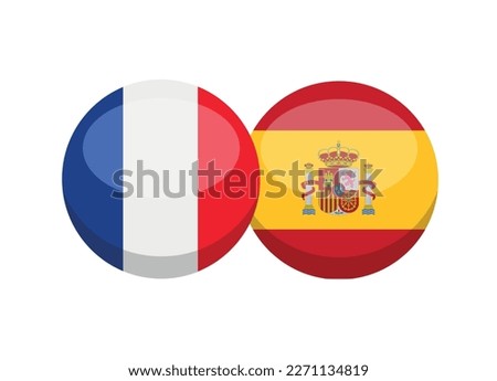 France and Spain flag isolated on white background. French-Spanish conversation concept. Learn languages. Vector stock