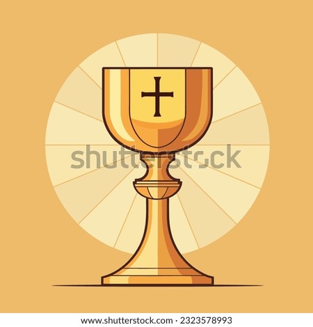 Golden chalice holy communion. First communion concept. Vector stock