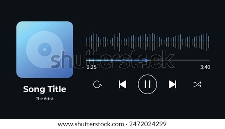 Music player interface design. Audio player interface with loading bar with timer and sound equalizer. Vector stock