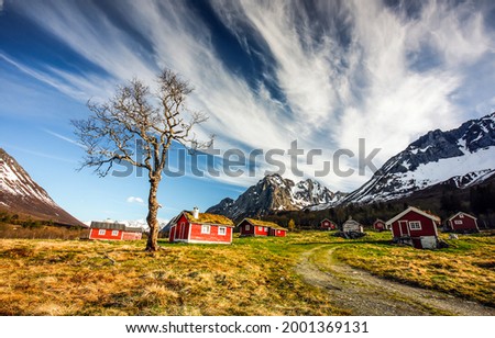 A village in the mountains. Mountain village landscape. Village in mountains