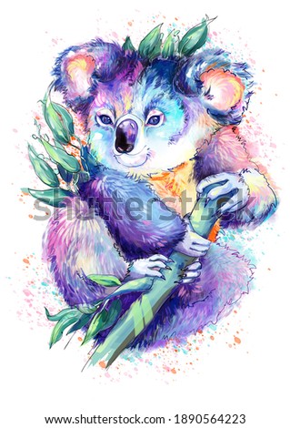 cute animal Koala cub Wall Art Print Poster watercolor painting JPG Printable Art kids decor baby animal print Watercolor Digital Wall Art