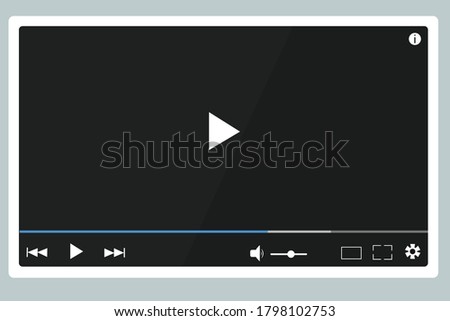 Video player, playing media and audio files. Button play track. Sound volume, download tape, timeline. Layout for placing a player on a site or application. Vector