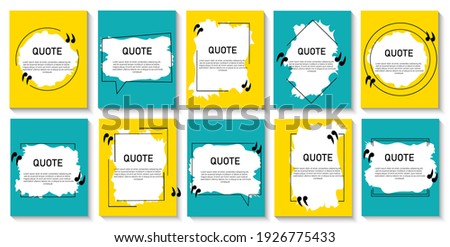 Set of banners, frame for quotes. Speech bubble icon. Template with a text box inside. Bright poster with information, popular expression. Vector illustration with shadow.
