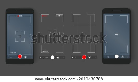 Phone camera video and photo screen settings. Digital camera interface. A set of templates for a smartphone. Dark background. Vector realistic illustration.	