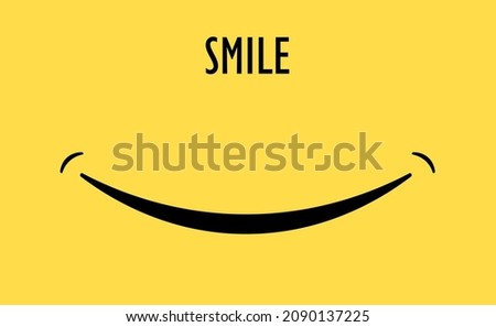 Cute smile icon on a yellow background.
Good mood. Template for design of a logo with an inscription. Emotional expression of feelings, laughter, joy, happiness. Vector image.